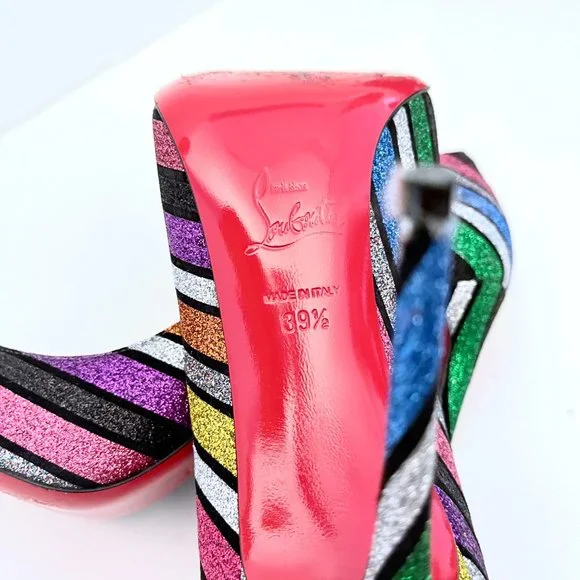 Christian Louboutin Pigalle Follies 100 Striped Glitter Pumps Rainbow Multicolor - Picture 11 of 14
